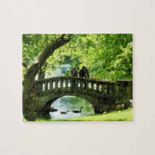 Couple on Bridge in Park Jigsaw Puzzle