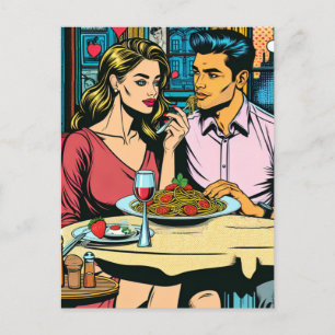 Couple on First Date   Spaghettis Dinner Postcard