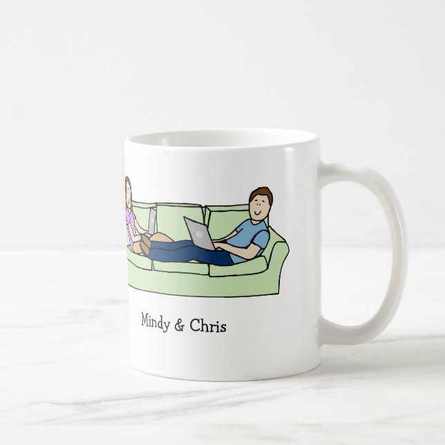 Couple on laptops- personalised cartoon mug (Right)