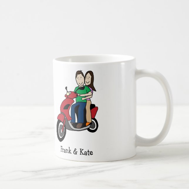 Couple on scooter - custom cartoon mug (Right)