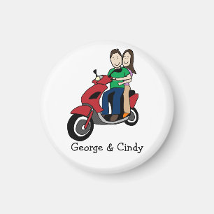 Couple on scooter - personalised cartoon magnet