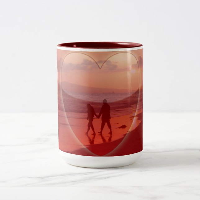 Couple on the Beach Valentine Two-Tone Coffee Mug (Center)