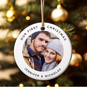 Couple Our First Christmas Photo Ceramic Ornament