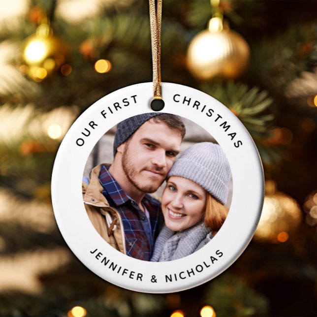 Couple Our First Christmas Photo Ceramic Ornament (Couple Our First Christmas Photo Ceramic Ornament)