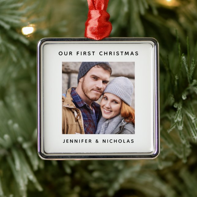 Couple Our First Christmas Photo Metal Ornament (Tree)