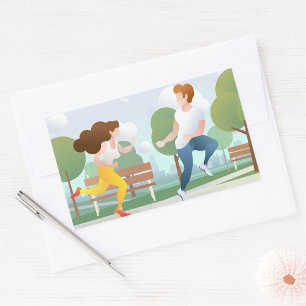 Couple Out Running Rectangular Sticker