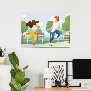 Couple Out Running Through A Park Poster
