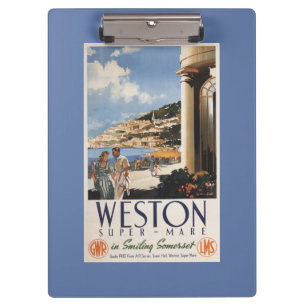 Couple Overlooking Coast Railway Poster Clipboard
