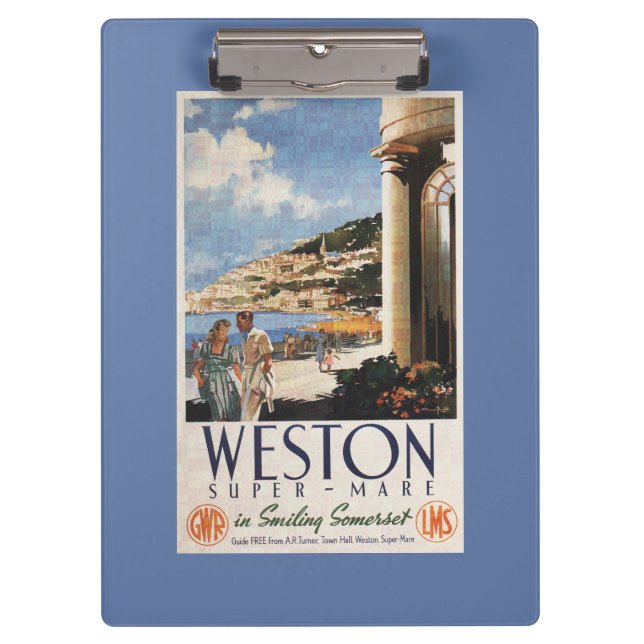 Couple Overlooking Coast Railway Poster Clipboard (Front)