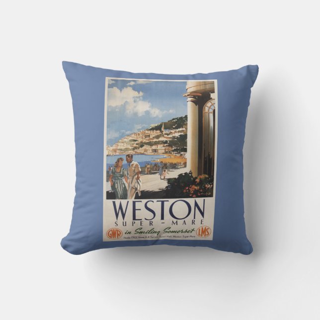 Couple Overlooking Coast Railway Poster Cushion (Front)