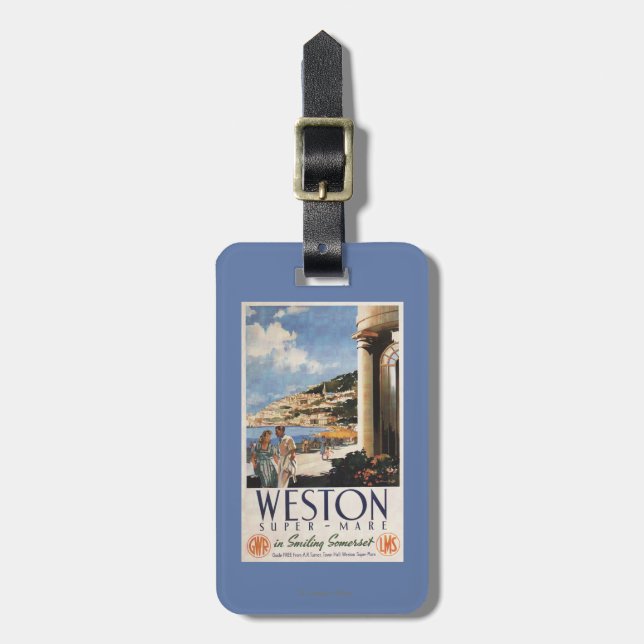 Couple Overlooking Coast Railway Poster Luggage Tag (Front Vertical)