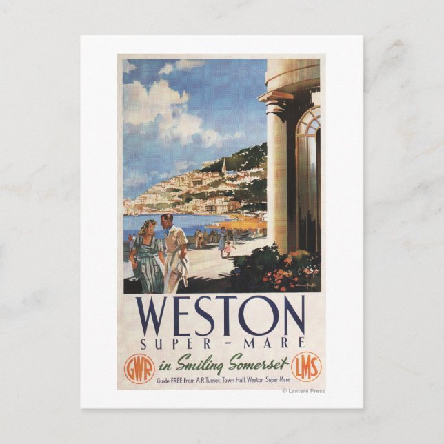 Couple Overlooking Coast Railway Poster Postcard (Front)