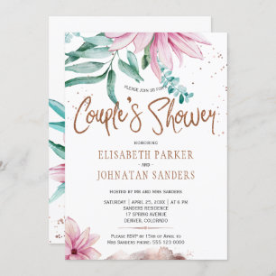 Couple party floral glitter script couples shower invitation