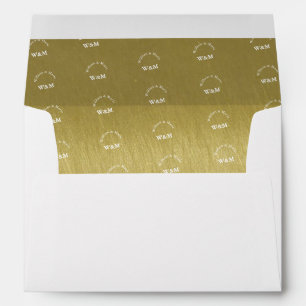 couple pattern of monograms - mr. mrs. names, gold envelope