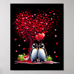 Couple Penguins Cotume Valentine's Day Tree Cute H Poster