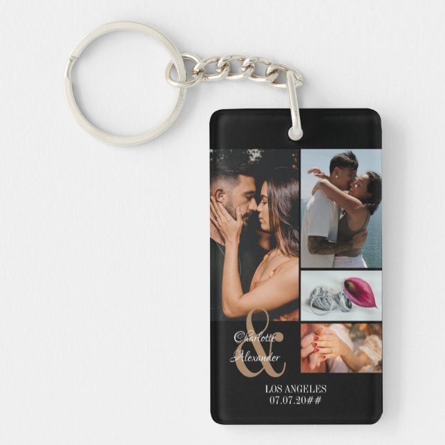 Couple Personalised Picture Text B 5 Photo Collage Key Ring (Front)