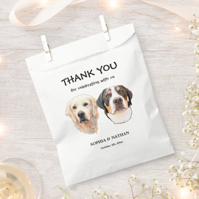 Couple Pet Hand Drawing Personalised Thank You Favour Bag (Clipped)