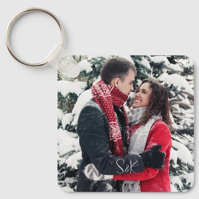 Couple Photo and Initials Monogram Key Ring (Front)