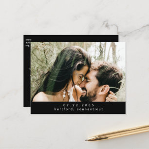 Couple Photo Black Modern Save the Date Announcement Postcard