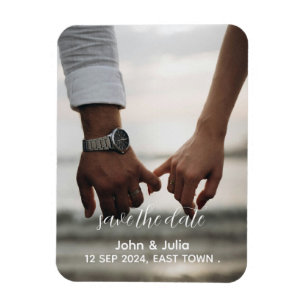couple photo calligraphy engagement save the date magnet