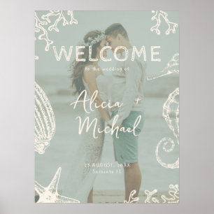 Couple photo coastal wedding welcome  poster