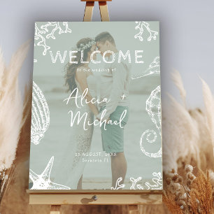 Couple photo coastal wedding welcome poster