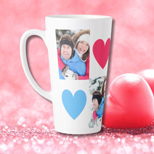 Couple Photo Collage 2 Photos Pink & Blue Hearts Latte Mug (Creator Uploaded)
