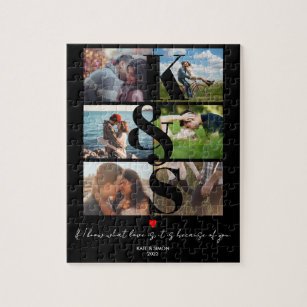 Couple Photo Collage Custom Text Quote Gifts Jigsaw Puzzle