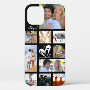 Couple Photo Collage Heart Love Initials Any Colou iPhone 12 Case
