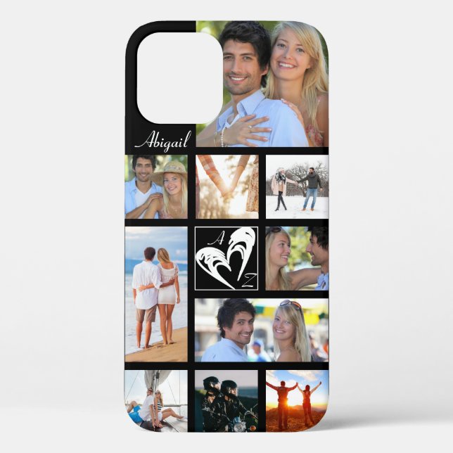 Couple Photo Collage Heart Love Initials Any Colou Case-Mate iPhone Case (Back)