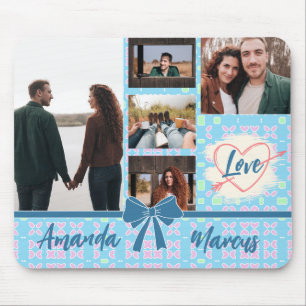 Couple Photo Collage Love Blue Pattern  Mouse Pad