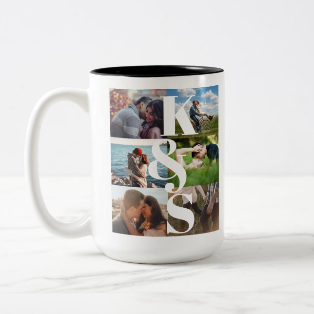 Couple Photo Collage Personalised Gifts Quote  Two-Tone Coffee Mug (Left)