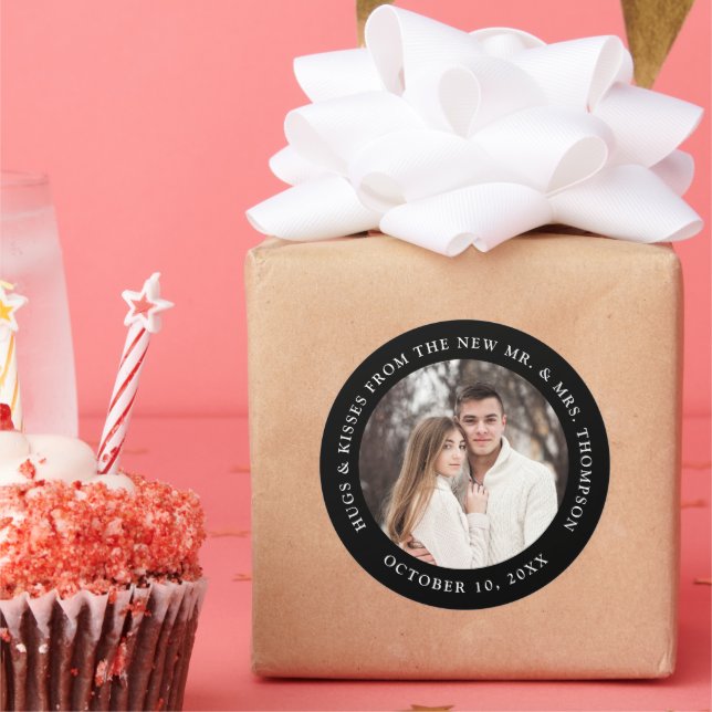 Couple photo customisable wedding thank you favour classic round sticker (Party)