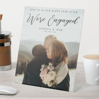 Couple Photo Engagement Party Pedestal Sign