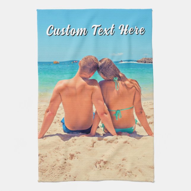 Couple Photo Kitchen Towel Personalised Text (Vertical)