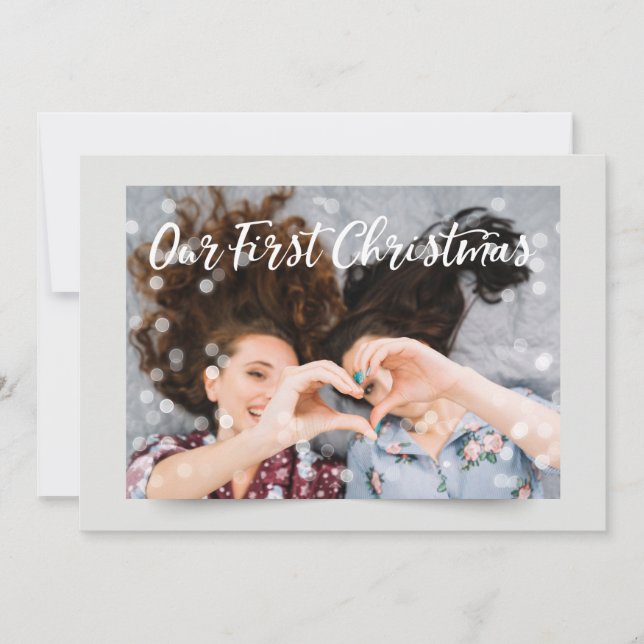 Couple Photo Lights | Our First Christmas Greeting Holiday Card (Front)