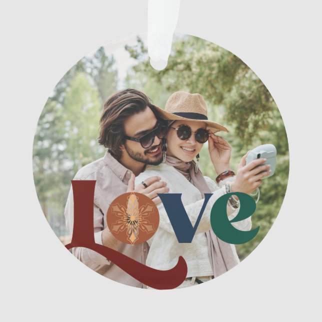 Couple photo love script personalised  ornament (Front)