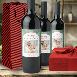 couple Photo Merry Christmas Wine Label