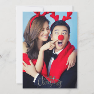 Couple Photo Merry Christmas with Custom Back Text Holiday Card