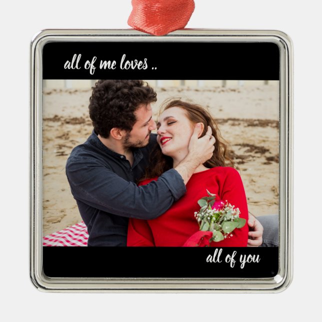 Couple Photo Metal Custom Romantic Christmas Gift Metal Ornament (Front)