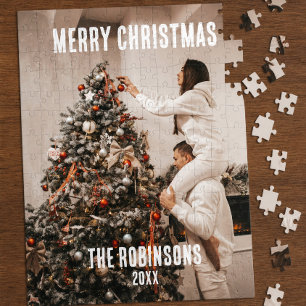Couple Photo Minimalist Christmas Keepsake Jigsaw Puzzle