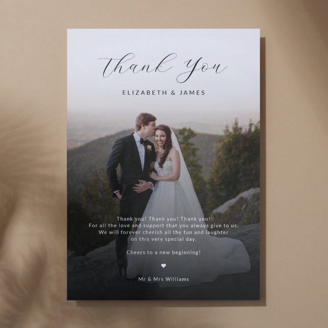 Couple Photo Minimalist Script Thank You Wedding Invitation (thank you wedding card, photo background, digital download)