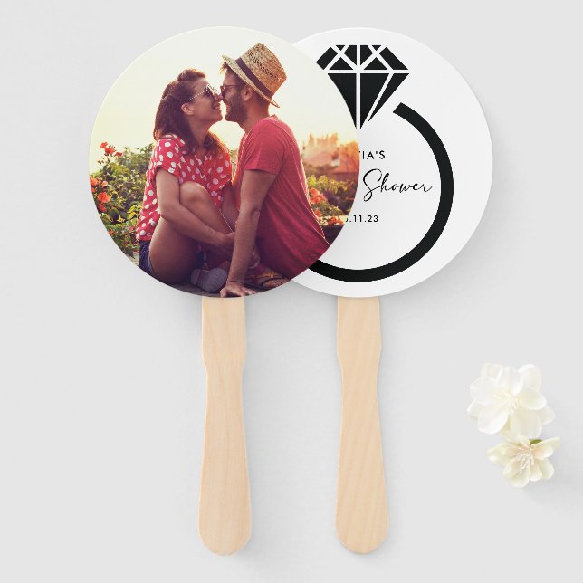 Couple Photo Modern Bridal Shower Hand Fan (Front and Back)