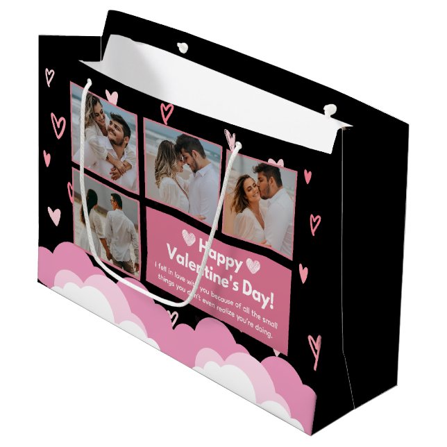 Couple Photo | Modern Valentine's Day Black Large Gift Bag (Front Angled)