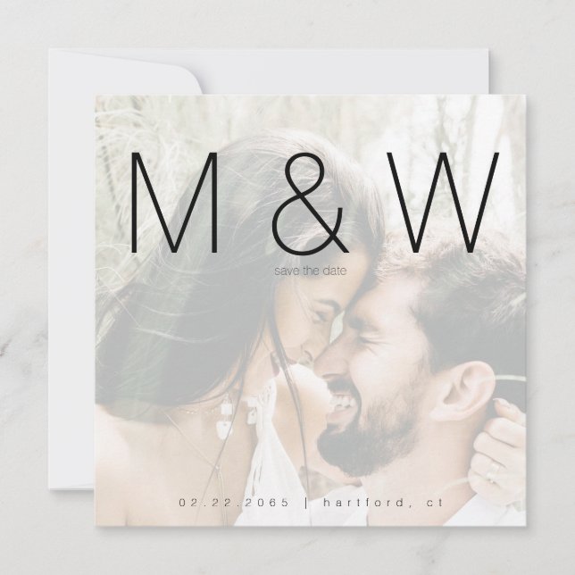 Couple Photo Monogram Square Save the Date (Front)