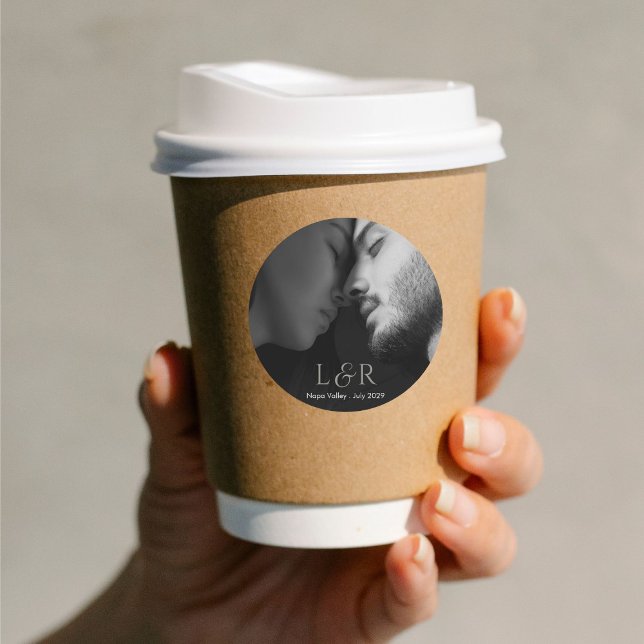 Couple Photo & Monogram Wedding  Classic Round Sticker (Creator Uploaded)