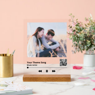 Couple Photo Music Plaque QR Code  Acrylic Sign