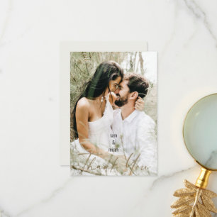 Couple Photo & Names Wedding Cream Blank Thank You Card