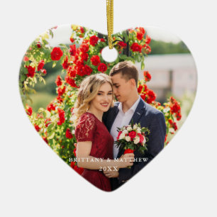 Couple Photo Names Year Heart Ceramic Ornament