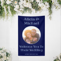 Couple Photo Navy Blue Wedding Welcome